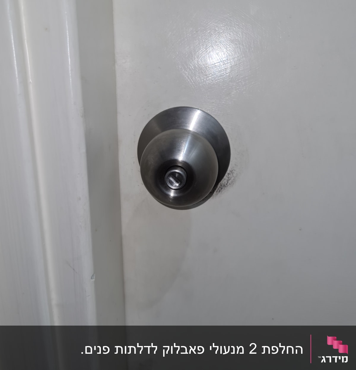 ידית דלת מתכתית על דלת לבנה